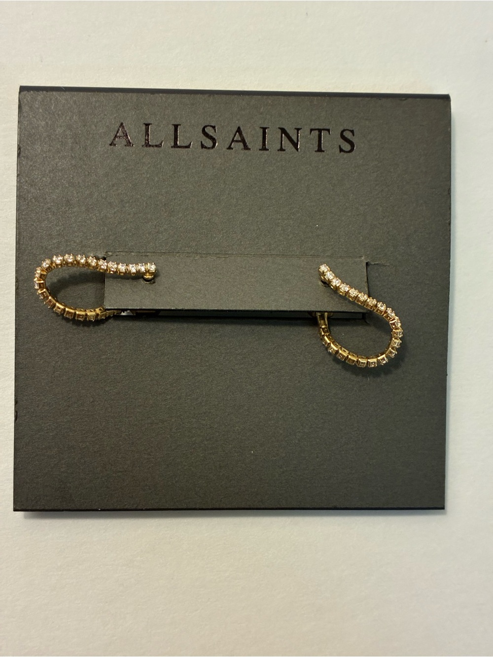 AllSaints Phoebe Crystal Huggie Earrings Gold Tone New $55 Retail